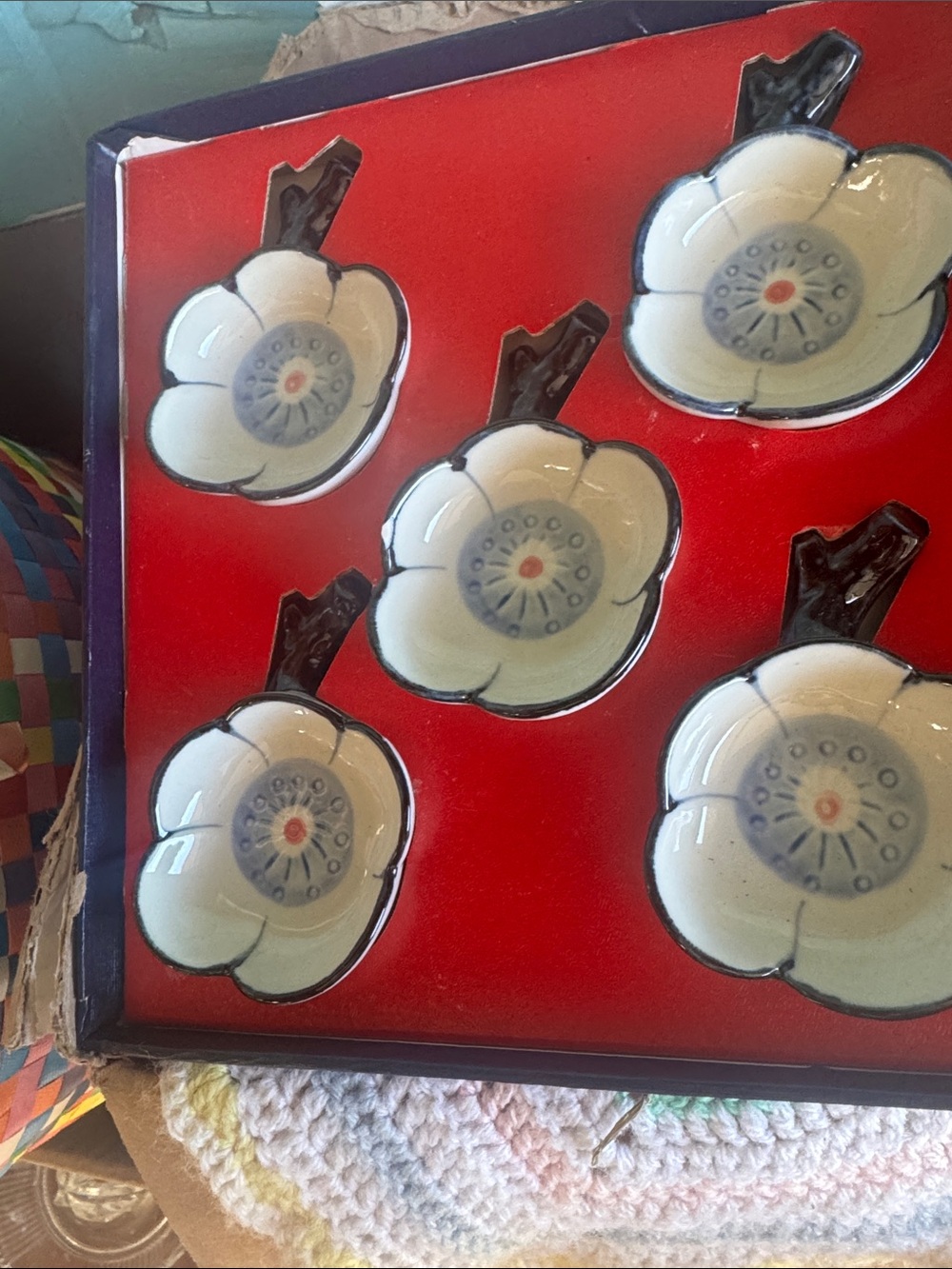 Ceramic Floral Japanese White small dish- Set of 5